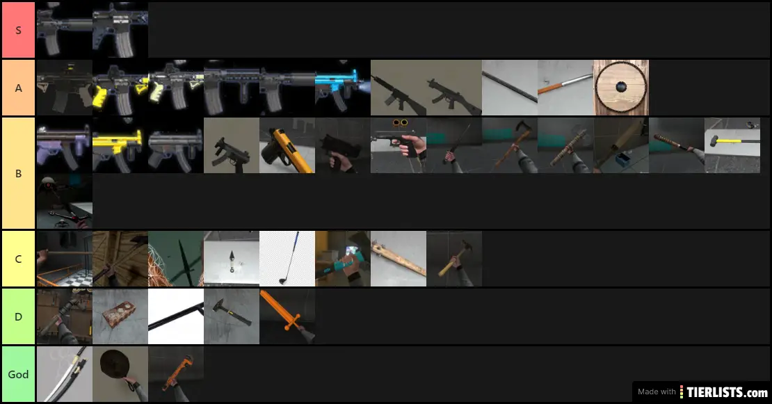 Boneworks weapon tier list