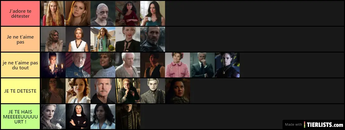 personnages que je déteste ou adore détester