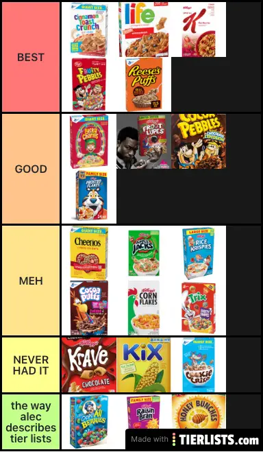 tier list on cereal